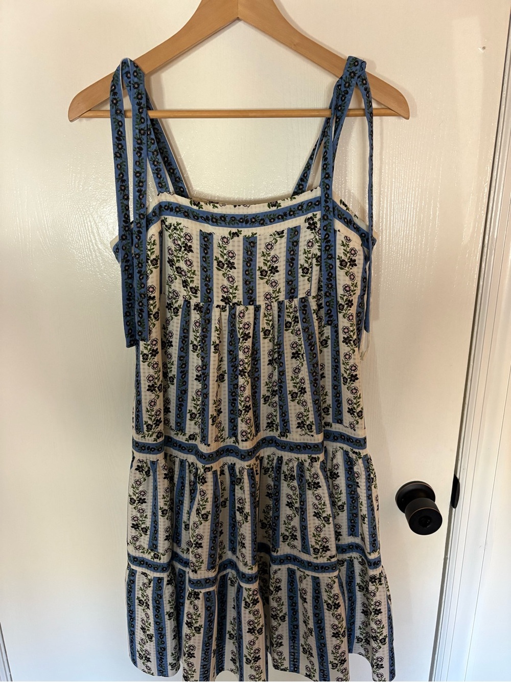 Maison Tara Floral Tiered Dress with Blue Trim